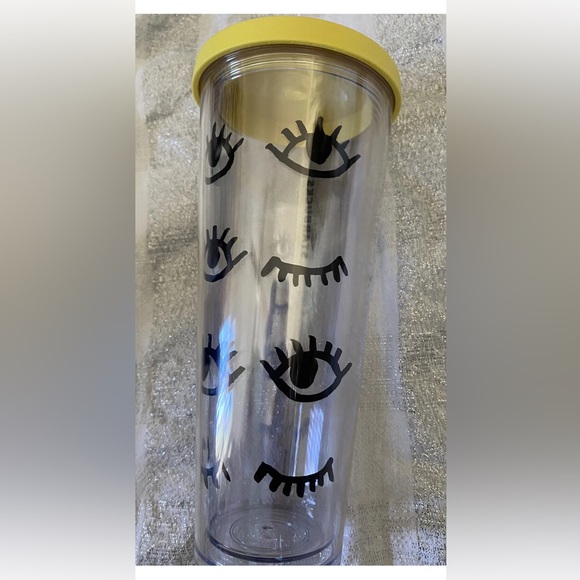Starbucks Eyes Winks Lashes Cold Cup Tumbler YELLOW LID - Picture 2 of 6